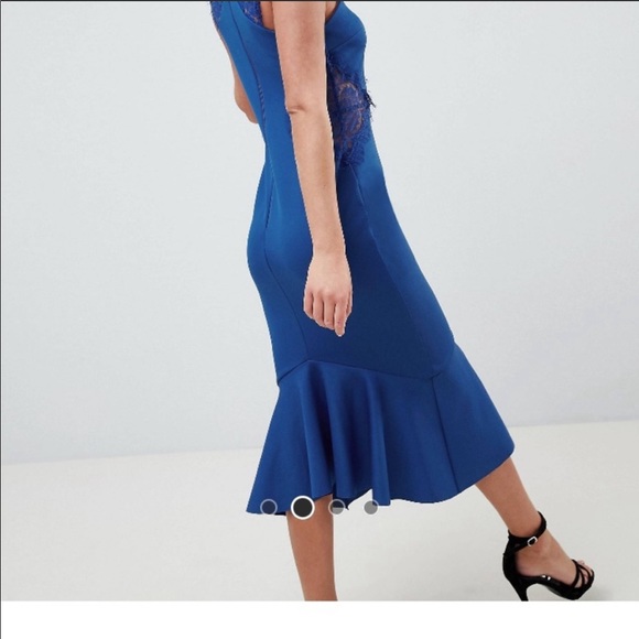 ASOS Blue Dress Lace insert sides flare hem Sz6 - Picture 2 of 5
